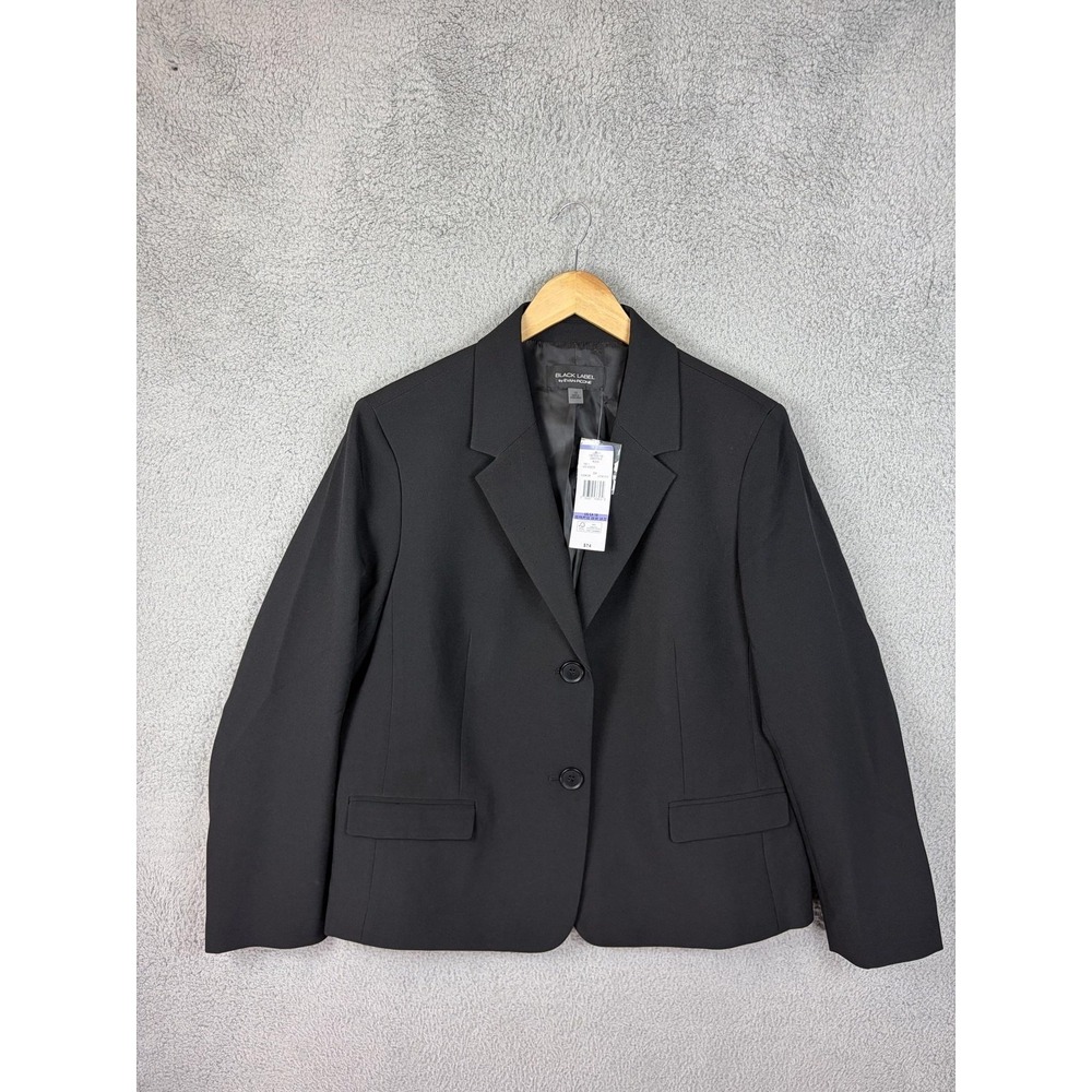 Black Label By Evan-Picone Blazer Womens 18 Black Stretch Two Button Jacket New